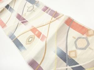 本場筑前博多曲線に縞・幾何学模様織出し名古屋帯